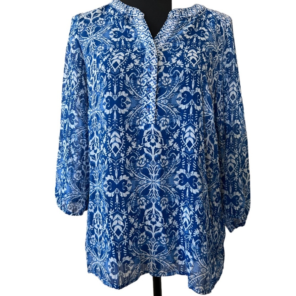 ZAC & Rachel Sheer lightweight floral 3/4 sleeve Blouse Top Size: M
